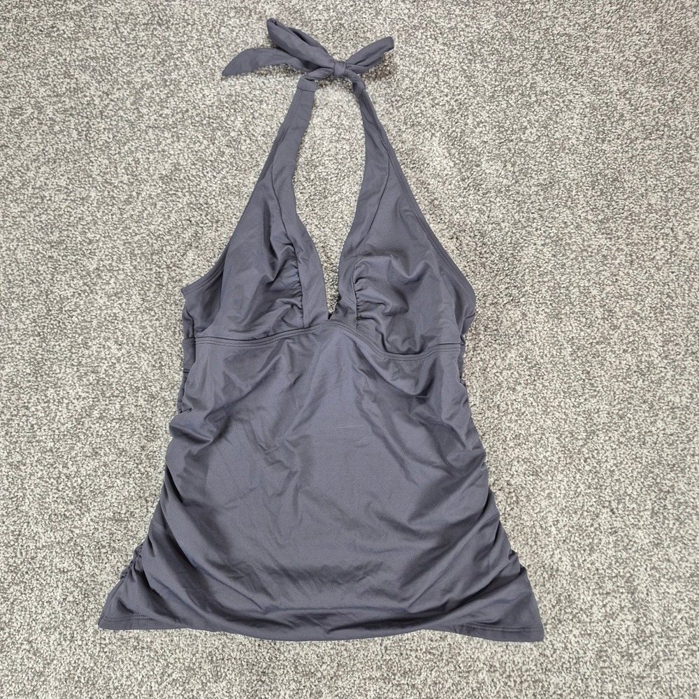 Athleta Tankini Swim Top Womens MT Medium Tall Gray Halter Ruched Bathing Suit
